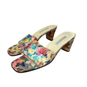 Vintage Y2K Ann Marino Holographic Butterfly Roses Open Toe Heels - Size 8